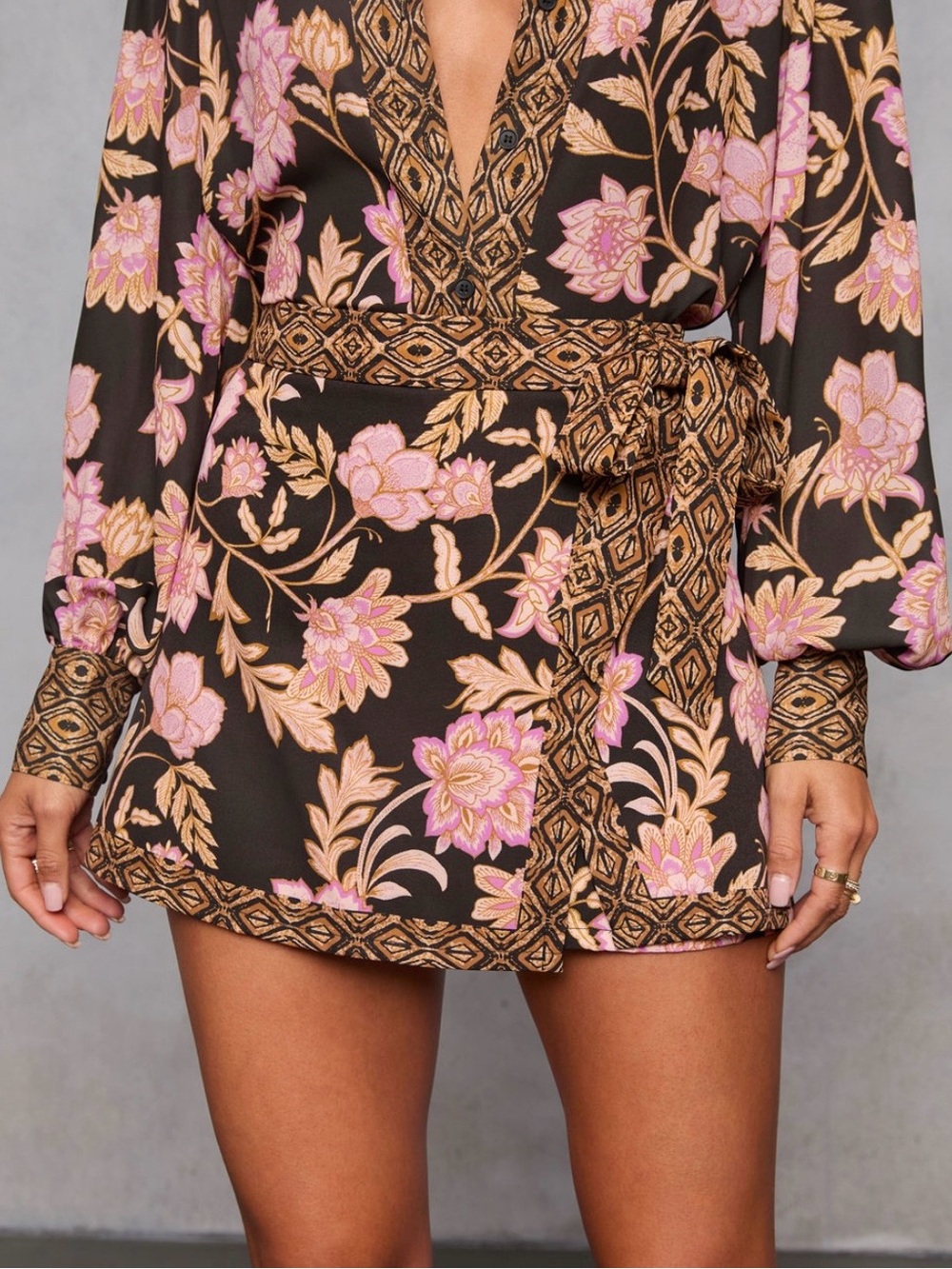 Never worn Vici Black Floral Wrap Skort with Pink & Gold Accents